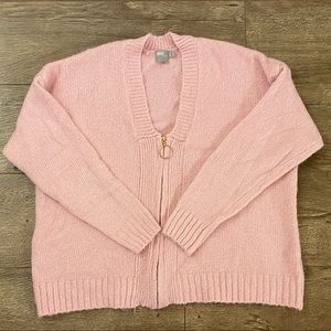 oversized pink zip up cardigan